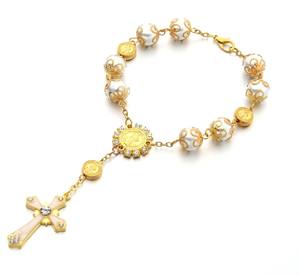 Braccialetti <span class=keywords><strong>Rosario</strong></span> Cattolici con Croce in <span class=keywords><strong>Oro</strong></span> Rosa all'Ingrosso, Bracciale <span class=keywords><strong>Rosario</strong></span> con Perline - Product Image 5