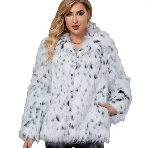 Black and white leopard Dots warm autumn and winter style lapels Faux Fur Coat fuzzy soft women fur Jacket