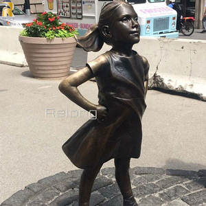 RELONG famoso diseño tamaño real bronce intrépido chica estatua escultura para la venta - Product Image 5