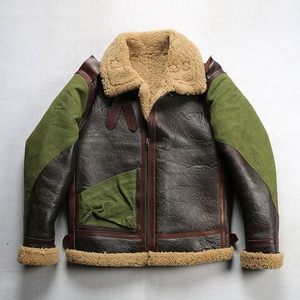 <span class=keywords><strong>Blouson</strong></span> Bomber en Peau de Mouton <span class=keywords><strong>B3</strong></span> pour Homme, Style Vintage, Toile Cirée Lavée, Coutures en Cuir de Cheval Véritable, Grande Taille - Product Image 5