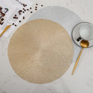 IN STOCK Gold Heat Resistant <strong>Wipeable</strong> Washable Pressed Vinyl Metallic <strong>Placemats</strong>, Set of 12 - Product Image 4