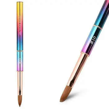 100% Kolinsky Hair Rainbow Nail Gel Brush Metal Nail Art Tools Pen Acrylic Nail Brush