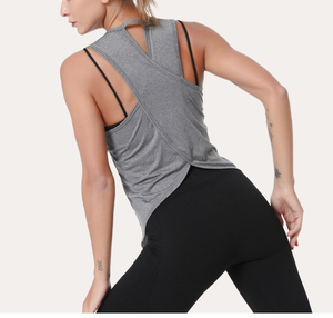 Débardeur de yoga court pour femme, dos croisé, sexy, tissé, ample, grande taille, séchage rapide, respirant, sport, course à pied, fitness, qualité supérieure - Product Image 5