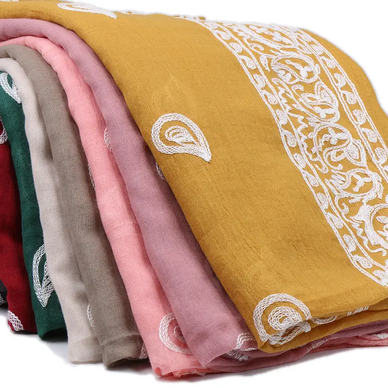 Chal de viscosa Floral bordado liso, pañuelo de algodón con estampado indio, Foulard suave, Hijab musulmán