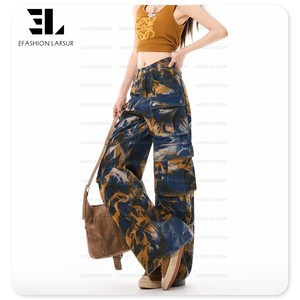 Larsur Tùy Chỉnh Nhà Máy Y2K Thẳng Chân Tie Dye Denim Quần Vận Chuyển Hàng Hóa Với Đa Pock Baggy Rộng Chân Lỏng Quần Jean Hàng Hóa Phụ Nữ - Product Image 3