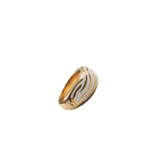 Wholesale 18K PVD Gold Plated Zebra Enamel Non Tarnish Stainless Steel Band Rings for Women