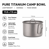 Tasse en titane pur, bol, vaisselle de camping, légère, portable, multifonctionnelle