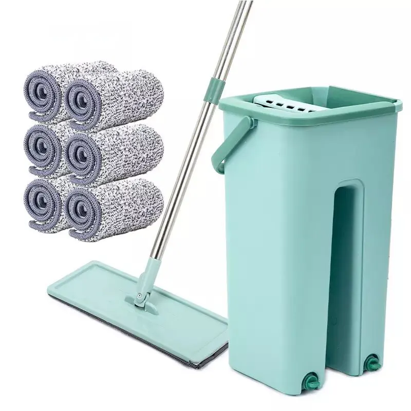 Squeeze Mop Floor Flat mit Eimer Wasch böden Hand Free Wringing Micro fiber Selbst reinigender Mop Squeeze Flat Mop Bucket