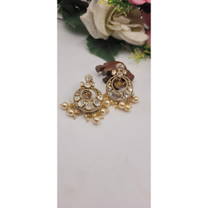 Luxury Handcrafted Kundan Polki Pearl Chandbali Earrings Set Gold Plated Traditional Bridal Statement Earrings for Women - Product Image 1