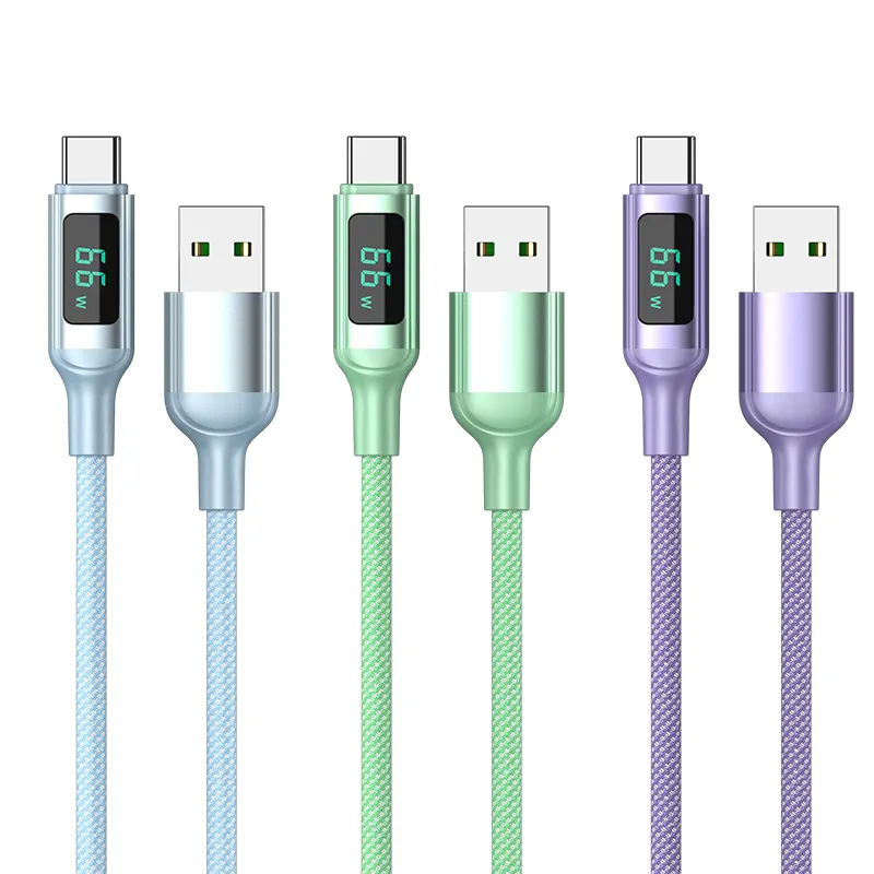 6a 66Wtype C Kabel Snel Opladen Usb-C Kabel Digitaal Display Nylonquick Opladen Mobiele Telefoon Usb-Kabel Voor Iphone