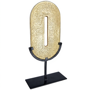 Sculpture ovale plaquée or, faite à la main, décoration artistique de table, design moderne, pièce maîtresse pour salon - Product Image 1
