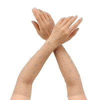 Gants longs sexy punk en résille élastique à demi-doigts avec strass, gants épais en filet avec doigts pour soirée