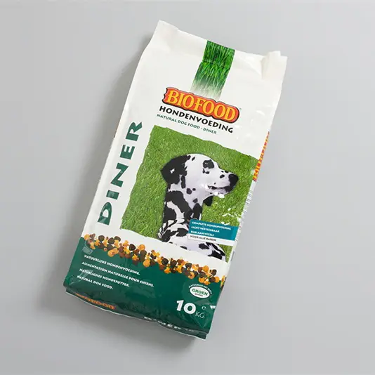 Sourcepack नमी प्रूफ जिपर गर्मी सील Resealable फ्लैट नीचे पैकेजिंग Doypack बैग कुत्ते पालतू पशु खाद्य के लिए इलाज