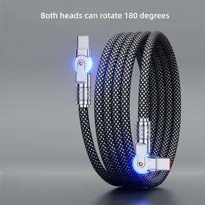 Cable USB-C con Enchufe Giratorio de 180 Grados de Aleación de <span class=keywords><strong>Zinc</strong></span> y Trenzado de Nailon, Carga Rápida PD de 60 W y 3 A, Cable de Datos con Luz LED, Cable Trenzado de Nailon 100% - Product Image 3