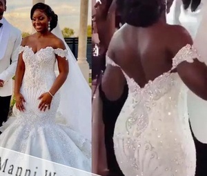 Robe de mariée S1250Q en promotion, sexy, perlée, de luxe, tendance, avec traîne détachable en queue de poisson - Product Image 1