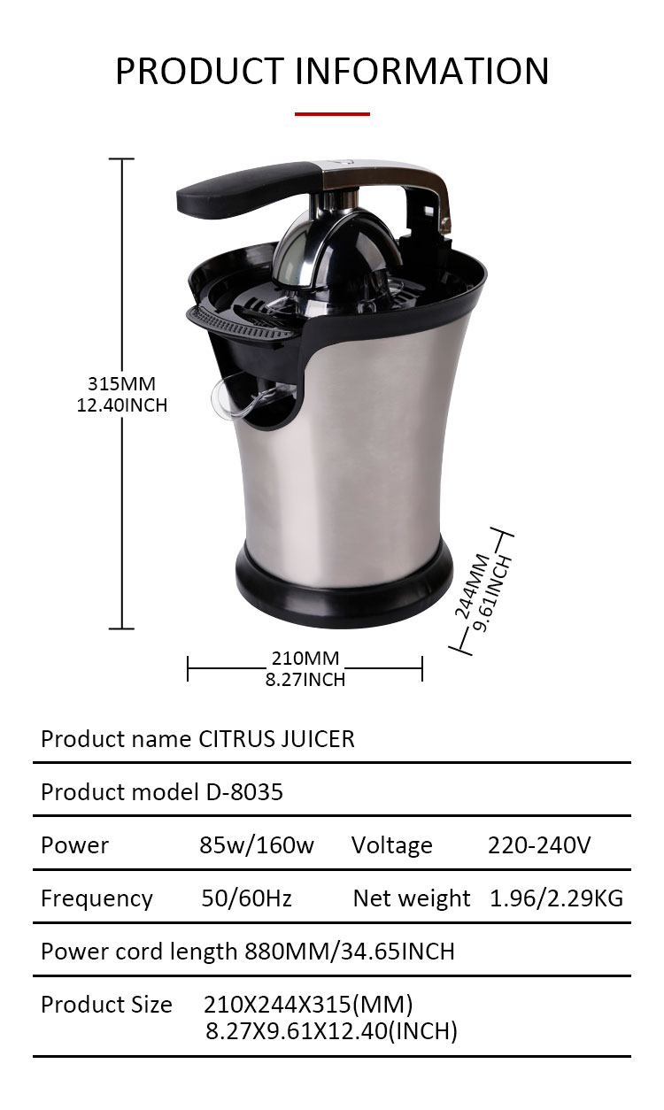 Hot selling household appliances powerful all-copper motor citrus juicer