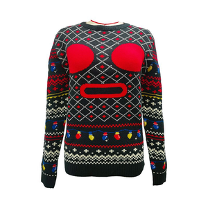Ugly <strong>Men</strong> Knitted <strong>Jumper</strong> <strong>Cheap</strong> Price Funny Unisex <strong>Christmas</strong> Sweater Red Color with Customized Patches with Garlands - Product Image 6
