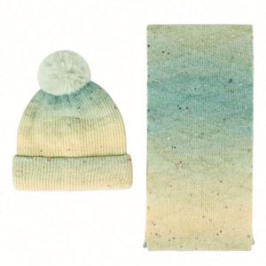 Ensemble bonnet et écharpe personnalisés en tricot chaud d'hiver avec pompon et motif dégradé, logo personnalisé - Product Image 4