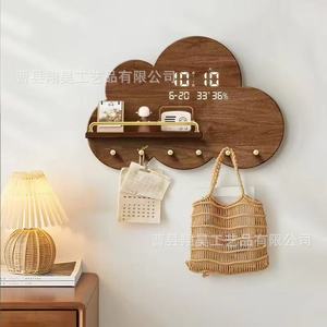 Wooden Wall Mounted Storage Rack Cloud Shape Key Coat Organizer Living Room Entryway Multipurpose <b>Hook</b> <b>Shelf</b> - Product Image 5