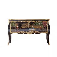 Armoire d'entrée antique en bois massif européen, commode florale baroque peinte à la main, coffre de rangement de chambre à coucher de style français