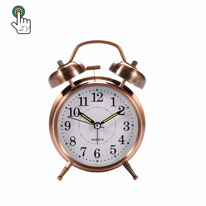 New creative metal alarm clock with small night light mechanical alarm clock fashion personality student bedside bell