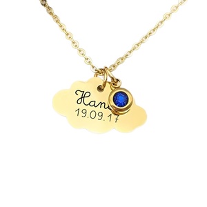 Collana in Acciaio Inossidabile con Logo Personalizzato, Testo e Nome Incisi, Ciondolo a Forma di Nuvola con Pietra Portafortuna, Regalo alla Moda - Product Image 1