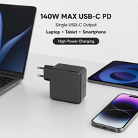 Cargador de 140W GaN PD3.0 PPS con Protección OTP, Adaptador de Corriente USB-C Único con Enchufe Fijo para EE. UU., Carga Rápida para Laptop, Tablet y Teléfono