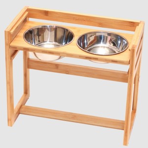 Support de gamelles surélevé en bambou pour animaux de compagnie avec gamelles en acier inoxydable – Design moderne pour chiens et chats - Product Image 4