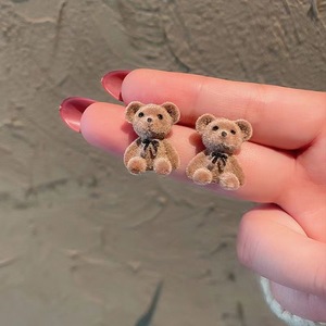 Fashion Korean Kawaii Plush Small Stud Earrings Wholesale <b>Cute</b> Teddy <b>Bear</b> Earring Jewelry Simple Trendy - Product Image 3