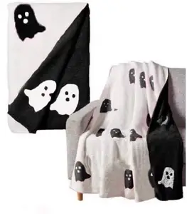 Doble estampado Halloween fantasma Terry Fleece mantas de punto sofá cubierta 130*160cm tamaño Manta