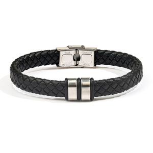 Brazalete <span class=keywords><strong>de</strong></span> Cuero con Piedra Natural para <span class=keywords><strong>Hombre</strong></span>, Letras Inglesas Grabadas, Regalo para el Día del Padre, Cierre <span class=keywords><strong>de</strong></span> Acero Inoxidable Color Acero - Product Image 3