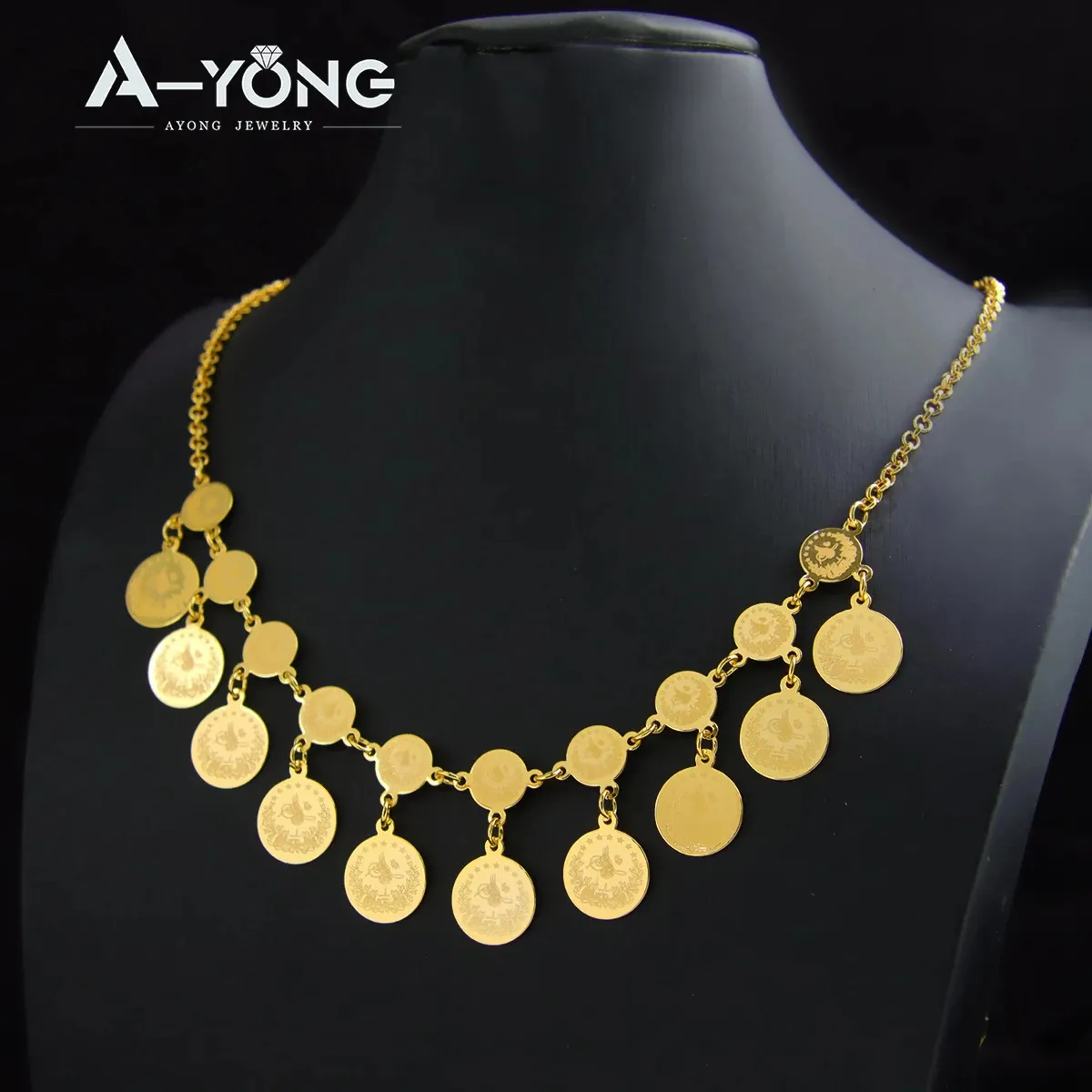 Hot Selling Luxury Jewelry 18K Gold Plated Turkish Coin Necklace Fashion Dubai Accessories Arab Wedding Women Necklace Wholesale