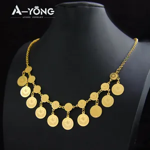 Хит продаж, роскошное ювелирное изделие, 18-каратное позолоченное турецкое ожерелье с монетами, модные аксессуары из Дубая, арабское Свадебное женское ожерелье оптом