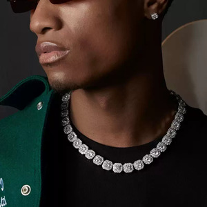 Cadermay Multi Layer Moissanite Necklace 12mm Round Cut S925 Silver Cuban Chain Hip Hop Style Jewelry - Product Image 2