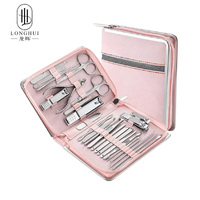 Longhui Trousse de beauté multifonctionnelle 26-en-1 en acier inoxydable et acier au carbone avec fermeture éclair, pour manucure, pédicure et coffret cadeau pour ongles