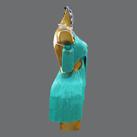 Robe de compétition latine professionnelle pour femmes, bleu sarcelle, à franges, ornée de strass et de diamants, asymétrique, respirante, une pièce