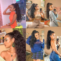 Extension de cheveux Humain queue de cheval vague d'eau couleur noire naturelle envelopper autour de 100% extensions de queues de cheval de cheveux humains