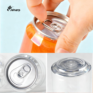 משלוח מהיר פחיות PET שקופות 11oz 330ml 14oz 400ml למשקאות עם לוגו מותאם אישית ומכסים - Product Image 4