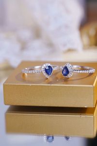 Bague en or pur 18 carats de la marque Xinfly, saphir en forme de goutte d'eau, diamant, bijoux de luxe - Product Image 3