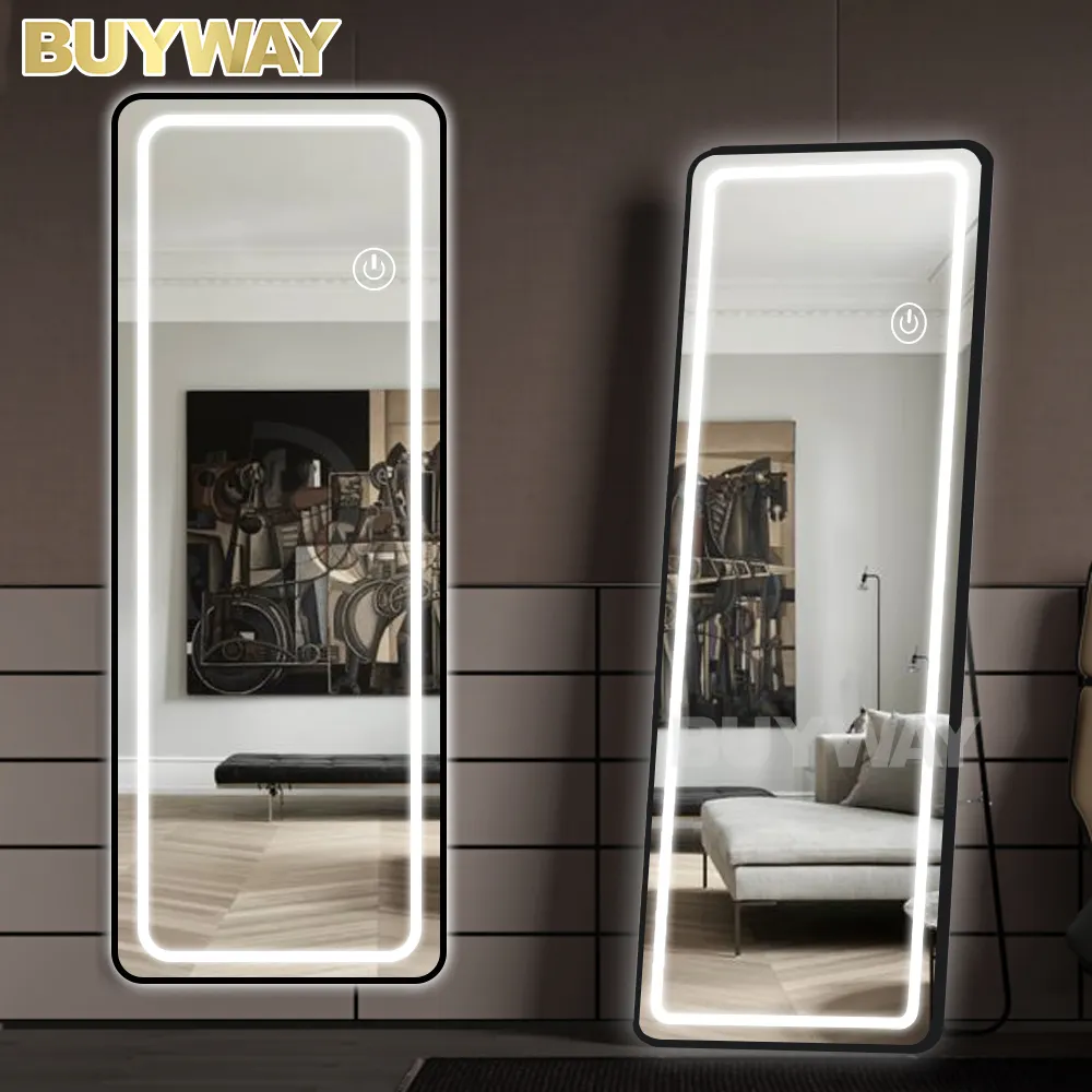 Newtype LED ánh sáng kích thước đầy đủ chiều dài cơ thể hiện đại trang điểm lớn cao cổ điển đứng lên sàn gương Miroir espejo con luz