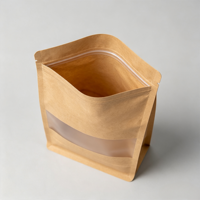 Sachets en papier kraft à fond plat avec fermeture à 8 côtés, fenêtre transparente et fermeture éclair, faible MOQ 50, logo personnalisé, qualité alimentaire pour noix, thé, snacks - En stock