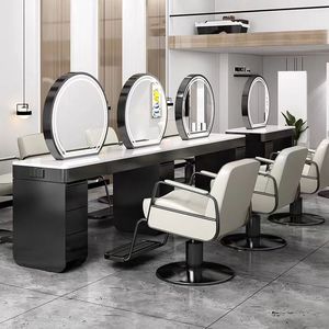 Hair Salon Double-sided <b>Mirror</b> with Lamp & Cabinet Stainless Steel Hot Dyeing <b>Mirror</b> <b>Table</b> Internet Famous Salon Furniture - Product Image 3