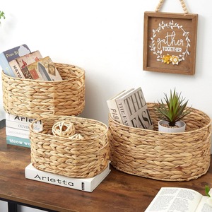 Panier en osier Vagusicc, tressé à la main en jacinthe d'eau avec poignées, grand panier rond tressé pour étagères, pour l'organisation et la décoration - Product Image 1