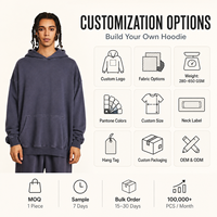 Sudadera con Capucha de Felpa Francesa de Algodón 380GSM, Negra Lavada, Tallas Grandes, Estilo Americano Vintage, Corte Holgado, para Hombre, Venta al Por Mayor