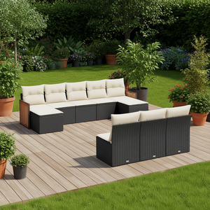 Ensemble de salon de jardin en rotin blanc crème et noir, 6 places, mobilier d'extérieur, design contemporain, structure en teck - Product Image 2