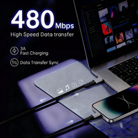 Câble USB Type C tressé en nylon, charge rapide 3A, synchronisation des données 480 Mbps pour téléphone portable, écouteurs, appareil photo