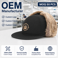 Casquette personnalisée avec logo, broderie patte d'ours, noire, à visière plate, en fausse fourrure, cache-oreilles, style Hip Hop, fabricant, casquette d'hiver avec cache-oreilles