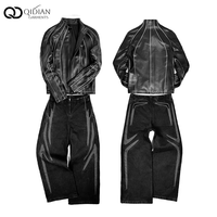 Ensemble veste et jean en denim pour homme, personnalisé, directement de l'usine, haute qualité, respirant, style Y2K, printemps, à capuche, tricoté, deux pièces, OEM