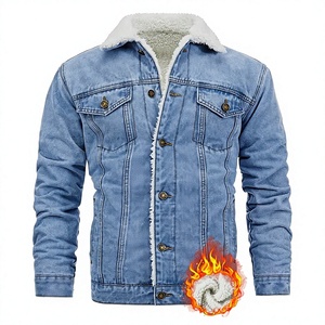Best Quality Men's Casual Denim Jackets Fleece Lining Stonewashed Blue Button Closure Made High Breathable Windproof Winter Wear - Product Image 1