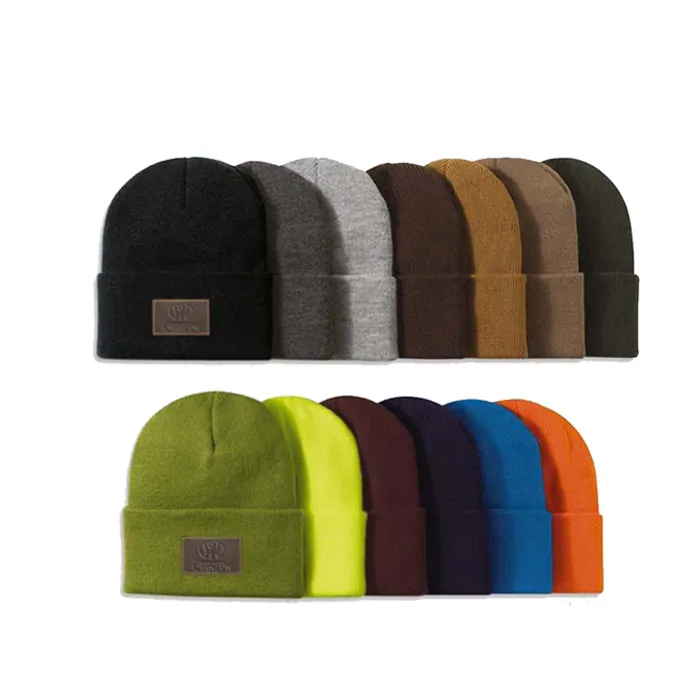 Bykski — chapeau d'hiver tricoté acrylique, bonnet à manchette personnalisé en cuir